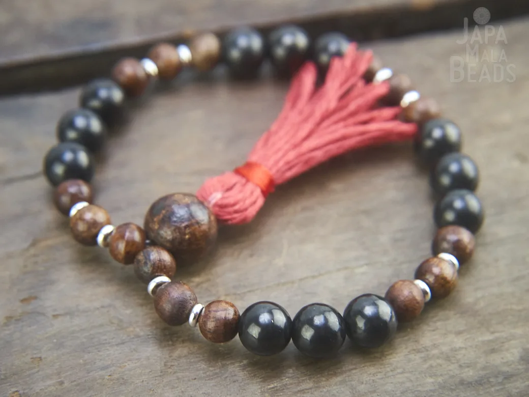 Shungite and Tigerskin Sandalwood Wrist Mala Shungite and Sandalwood wrist mala