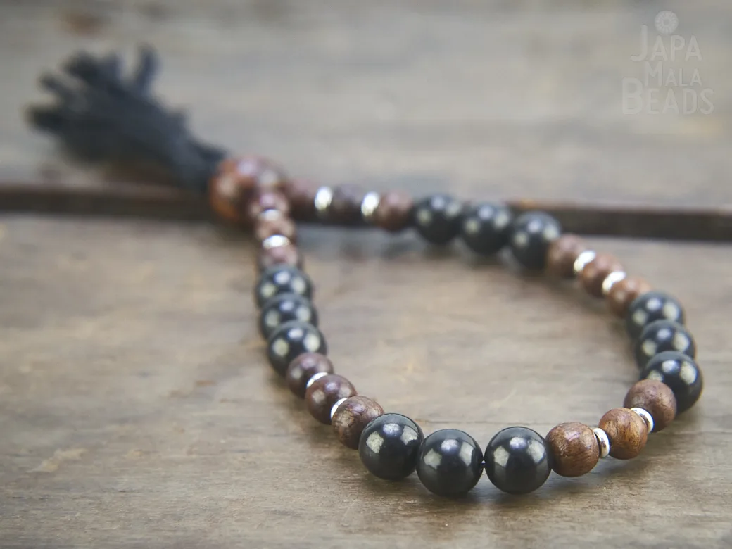 Shungite and Tigerskin Sandalwood Wrist Mala Shungite and Sandalwood bracelet mala
