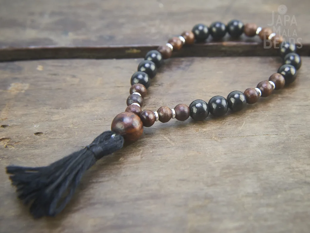 Shungite and Tigerskin Sandalwood Wrist Mala Shungite and Sandalwood bracelet mala