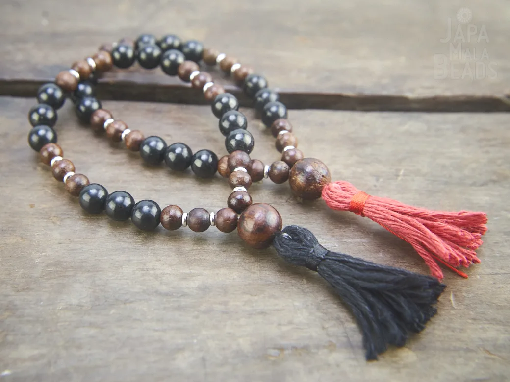 Shungite and Tigerskin Sandalwood Wrist Mala Shungite and Sandalwood bracelet mala beads