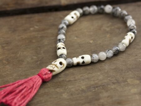 Tourmalated Quartz and Bone Mala