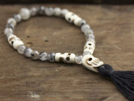 Tourmalated Quartz and Bone Mala