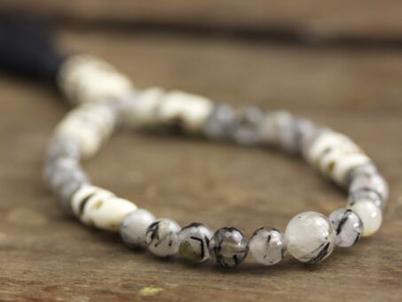Tourmalated Quartz and Bone Mala