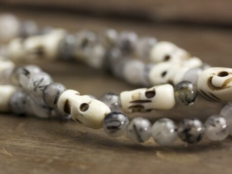 Tourmalated Quartz and Bone Mala