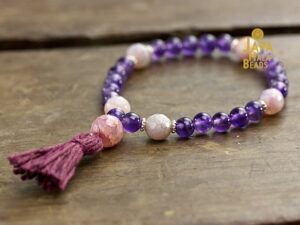 Amethyst and Pink Fired Agate Mala
